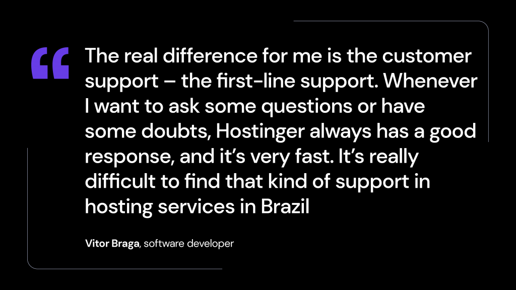 Vitor Braga hablando de su experiencia con Hostinger