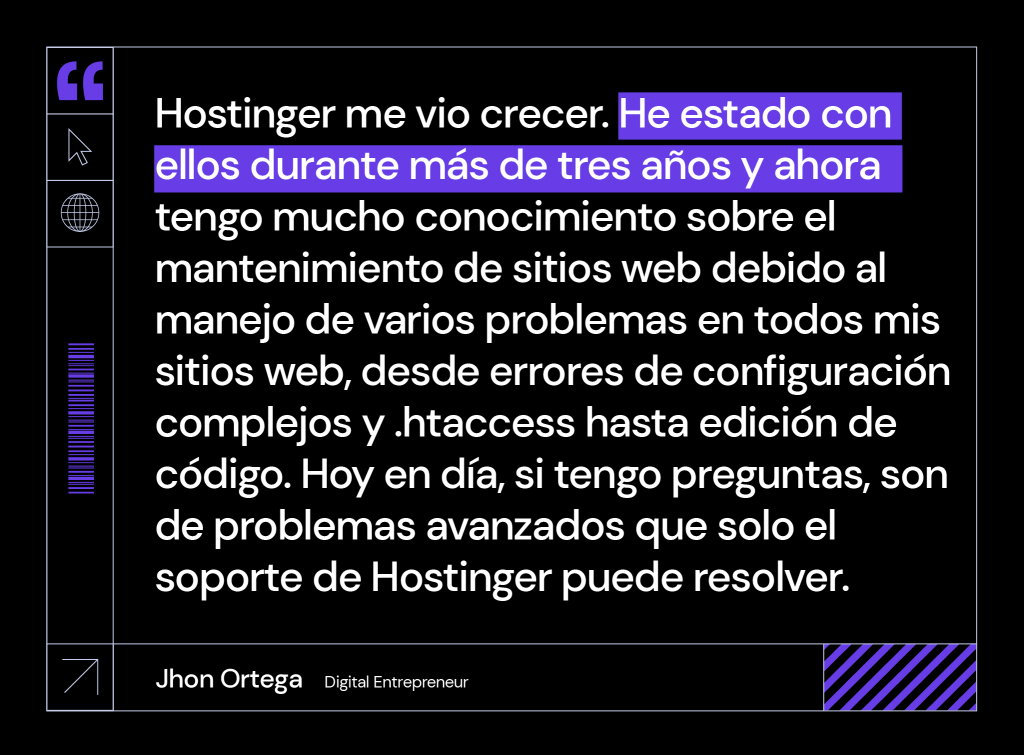 Crecimiento de Jhon Ortega con Hostinger