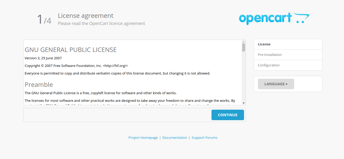 Acuerdo de Licencia de OpenCart