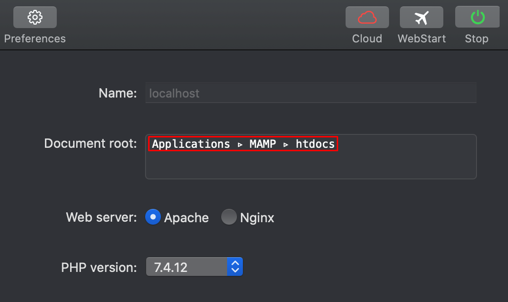 Document root en MAMP