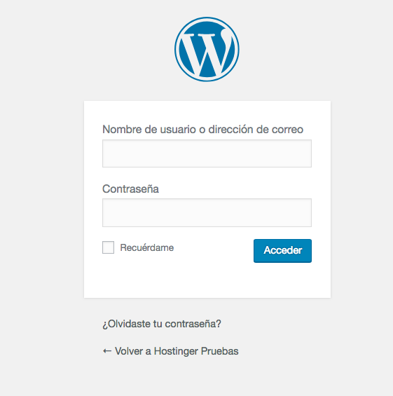 Una pantalla de inicio de sesión de WordPress.