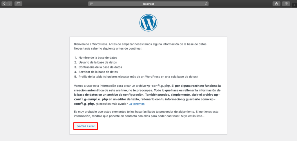 Asistente de instalación de WordPress en Mac