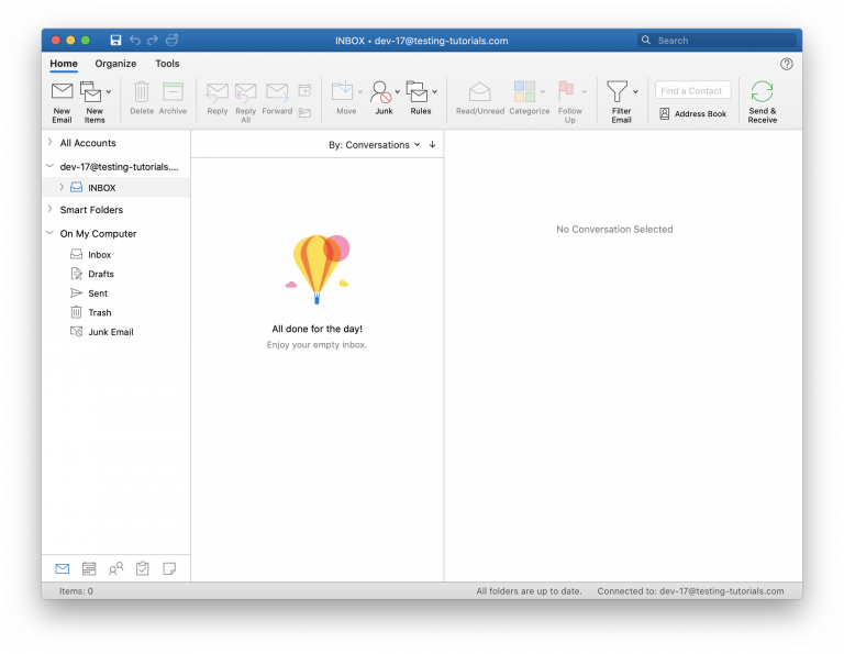 Interfaz de Outlook 2019 para ver el correo saliente y el correo entrante