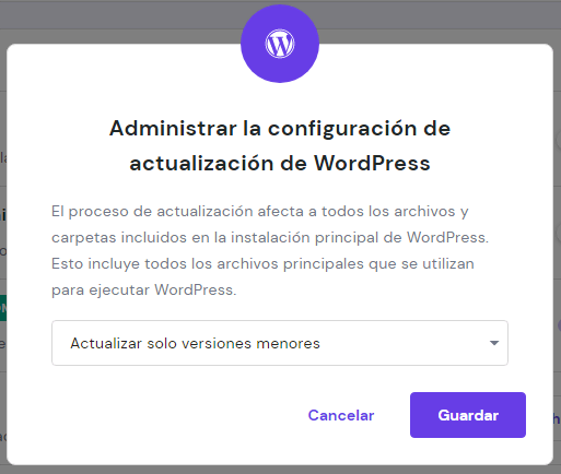 Cambiar configuración de las actualizaciones de WordPress desde el hPanel
