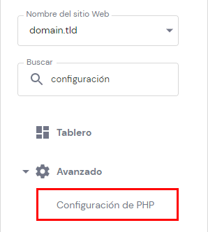 El botón Configuración PHP en hPanel