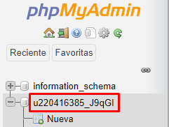 Seleccionar base de datos en phpMyAdmin