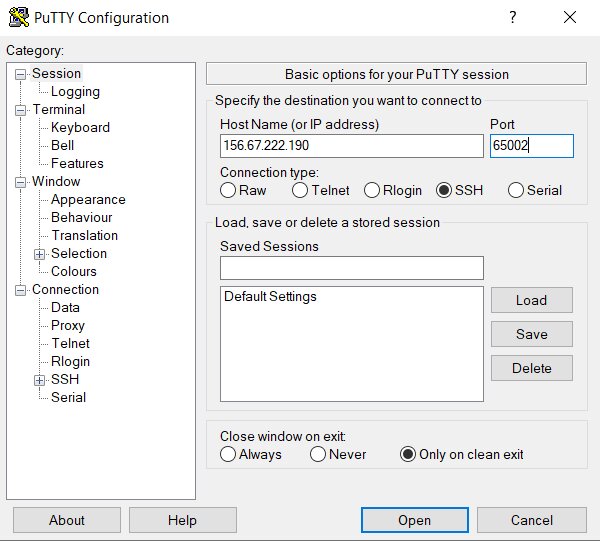 Configuración de PuTTY SSH.