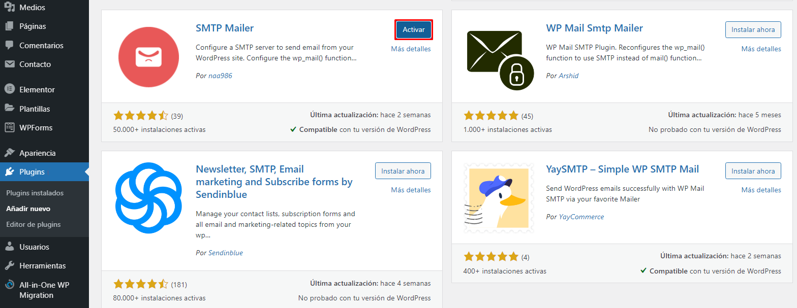 Instalar y activar el plugin SMTP Mailer en WordPress