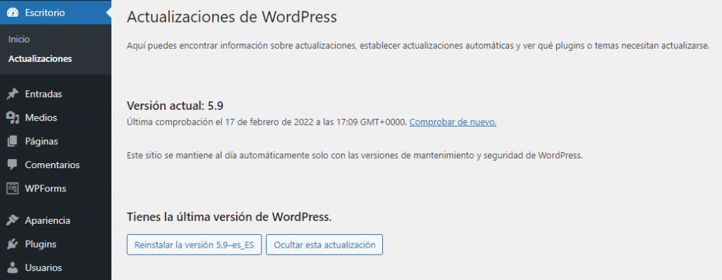 Actualizaciones de WordPress