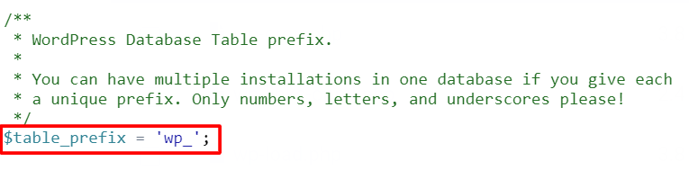 $table_prefix en wp-config.php