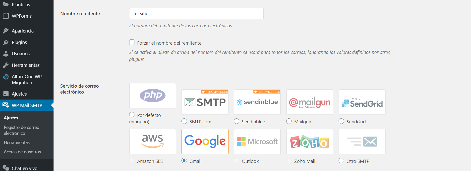 Configurar WP Mail SMTP