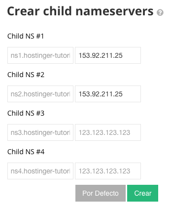 Crear servidores de nombres secundarios en Hostinger