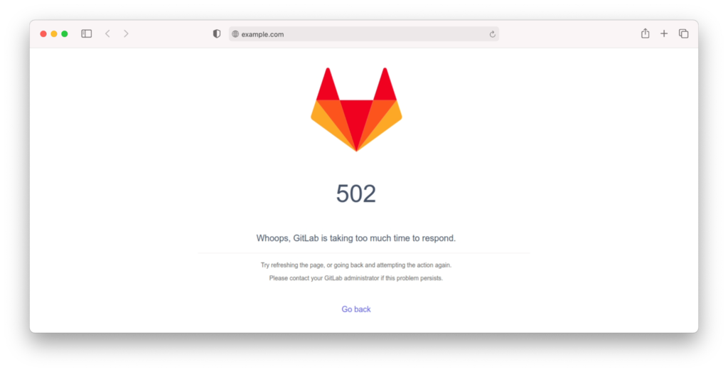 Página de error 502 Bad Gateway de GitLab
