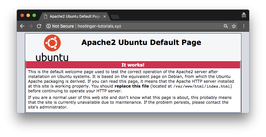 Página de carga predeterminada al acceder al dominio mediante el navegador