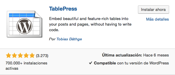 Creación de tablas de WordPress con TablePress
