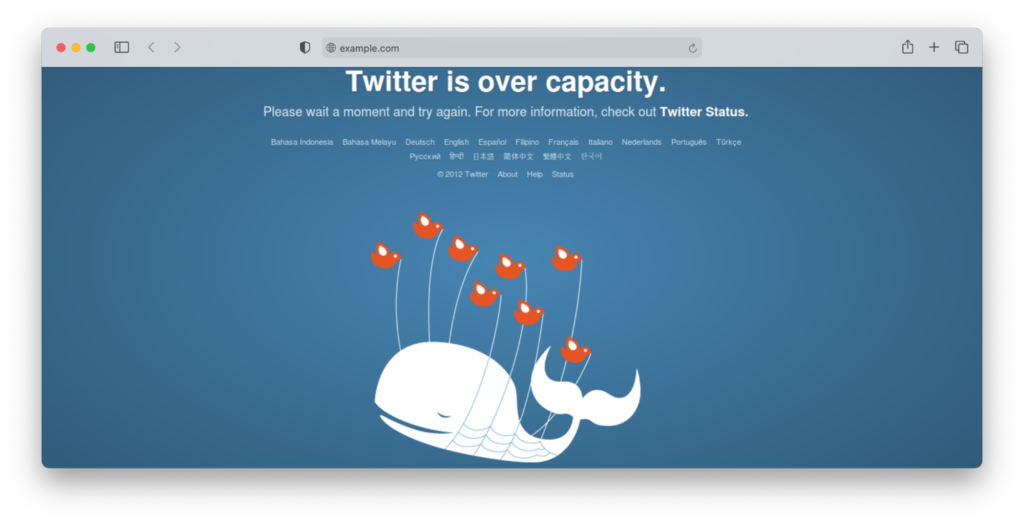 Página de error 502 Bad Gateway de Twitter