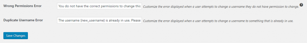 Configurando un error de nombre de usuario duplicado.