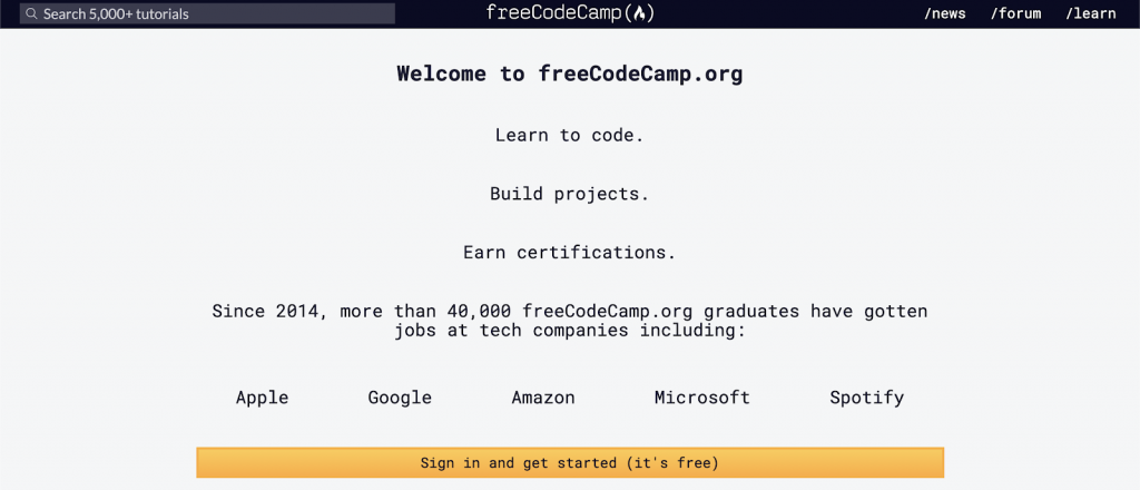 Imagen de la página de Free Code Camp