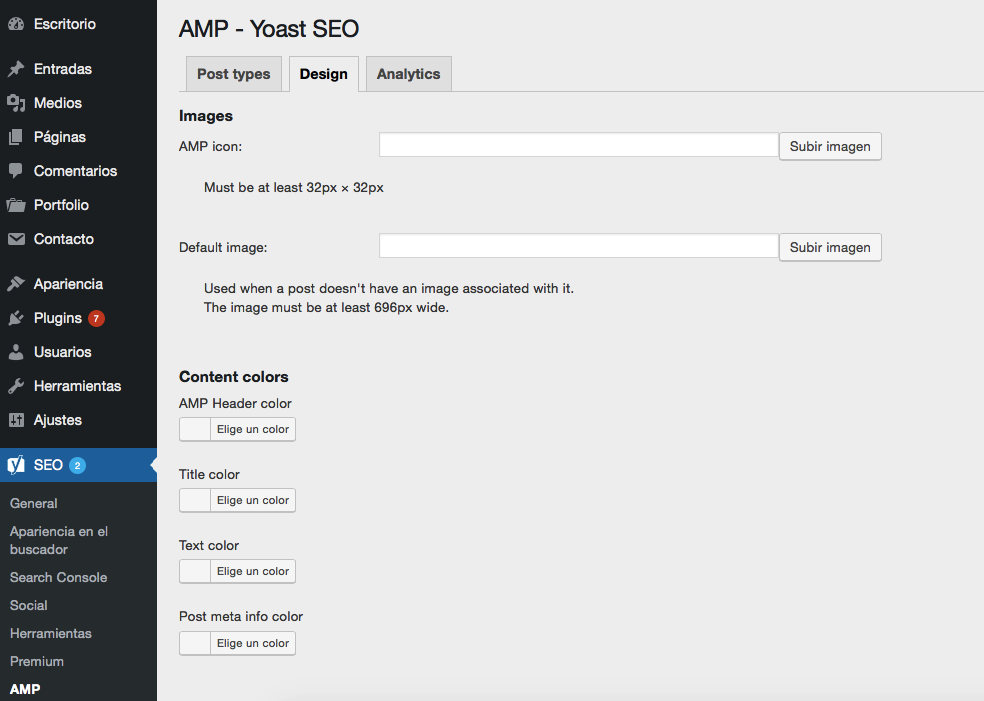 Sección de diseños de Yoast SEO en WordPress