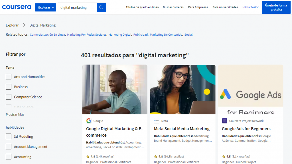 Cursos de marketing digital en Coursera