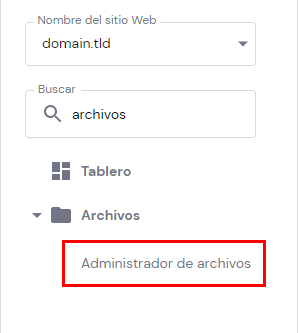 Menú Administrador de archivos en hPanel