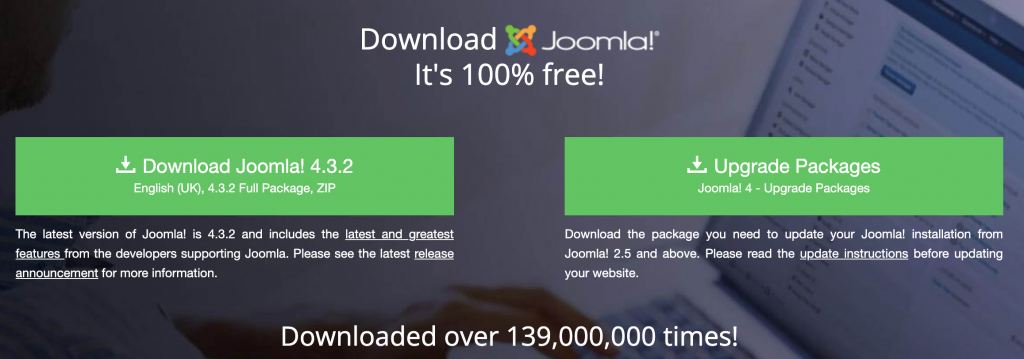 Página principal de descarga de Joomla