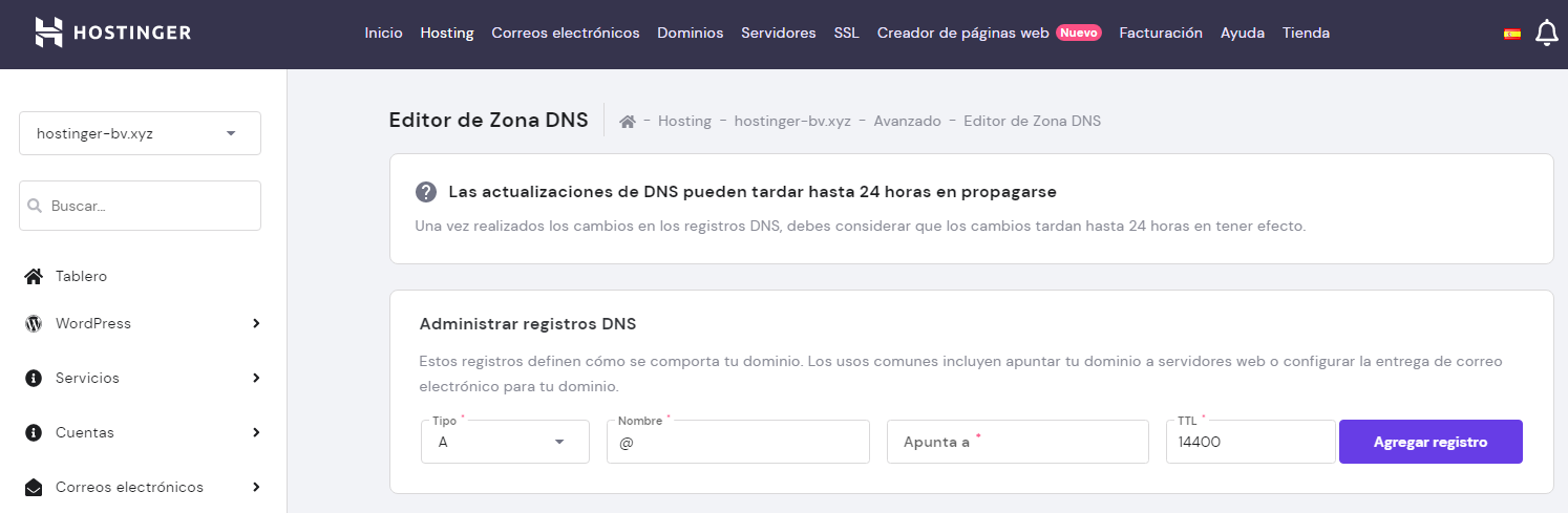 Administrar registros DNS
