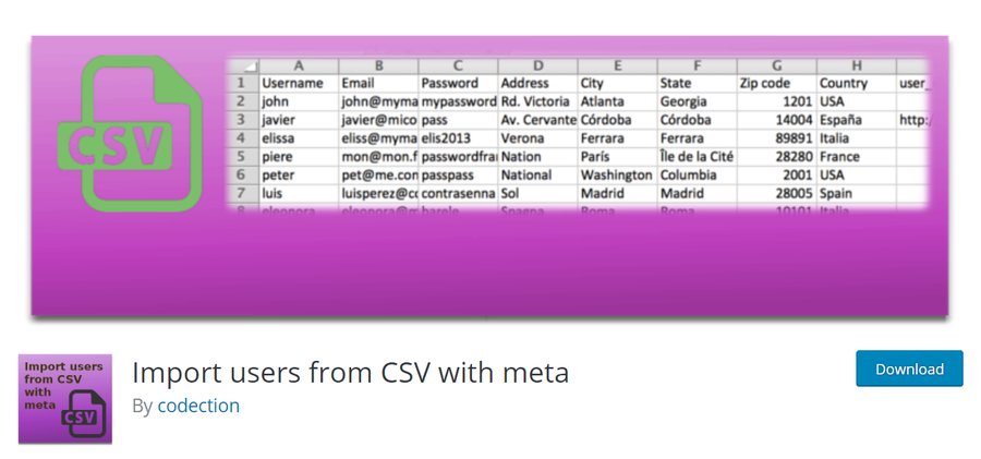 Plugin Import users from CSV with meta