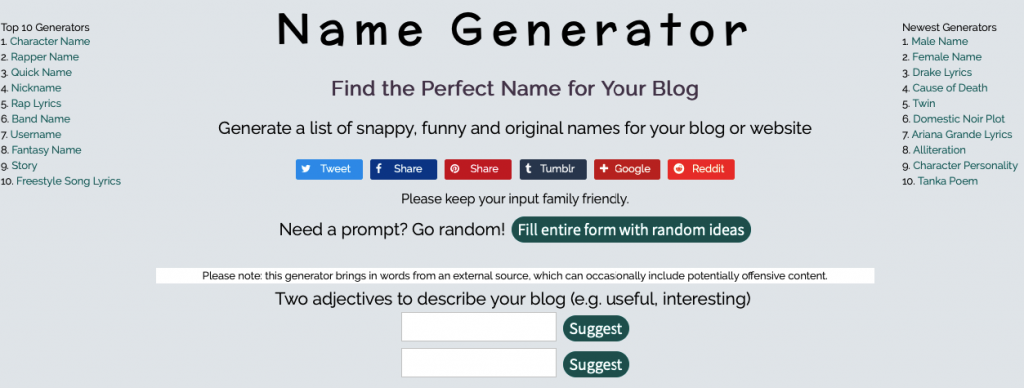  generador de nombres para blogs