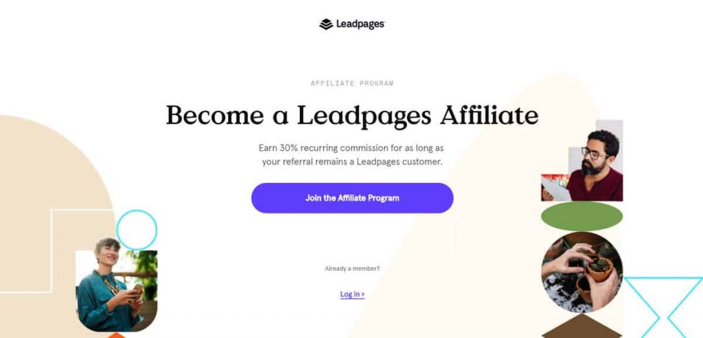 Ejemplo de página de aplicación del programa de afiliados de Leadpages