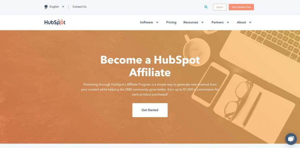 Página de destino de afiliados de HubSpot