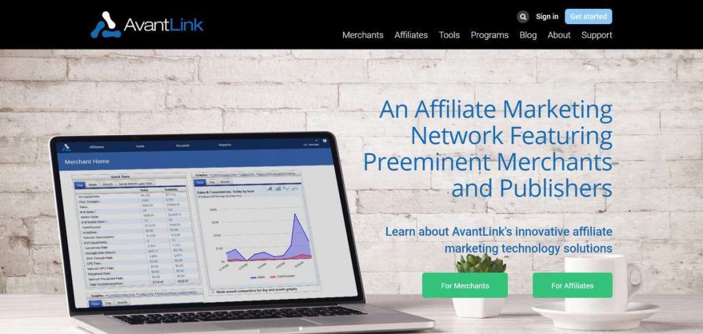 Página de registro del programa de marketing de afiliación de AvantLink