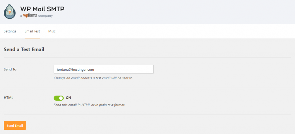 WP Mail SMTP Función de prueba de correo electrónico