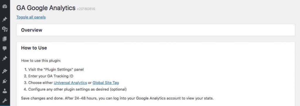 Imagen de GA Google Analytics en WordPress.