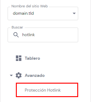 El botón de protección Hotlink en hPanel