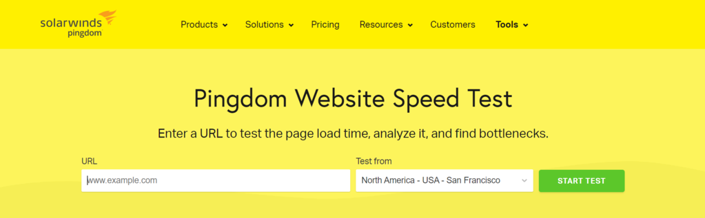 Test de velocidad de sitio web Pingdom