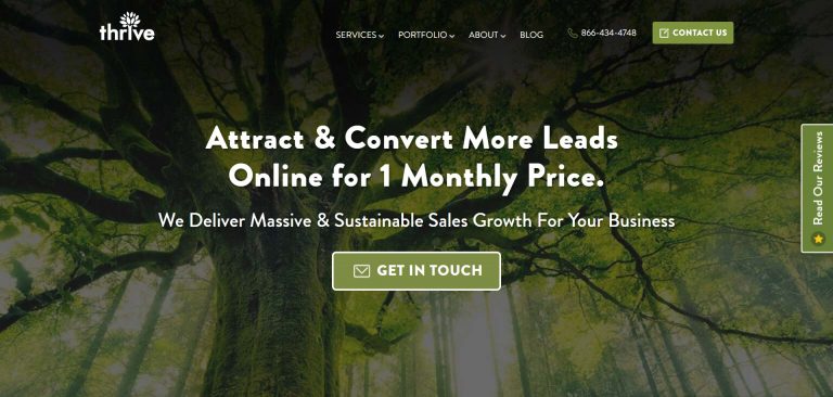 La página de inicio de ThriveAgency Digital Marketing