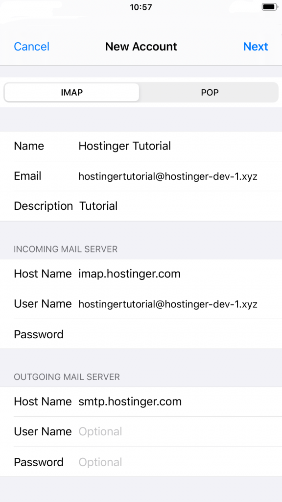 Configurar los hosts IMAP y SMTP