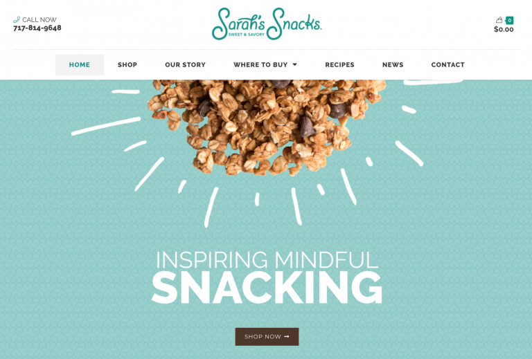 Página de inicio de snacks de Sarah