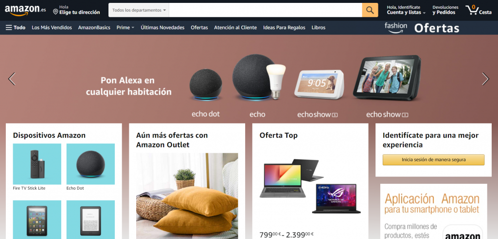 Página de inicio de Amazon eCommerce