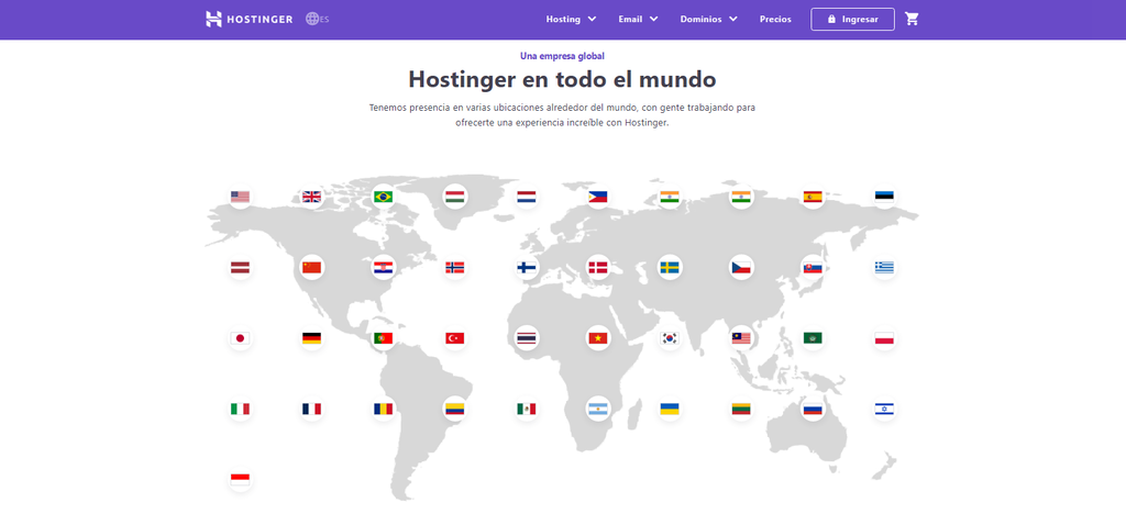 Captura de pantalla que muestra que Hostinger está en múltiples países