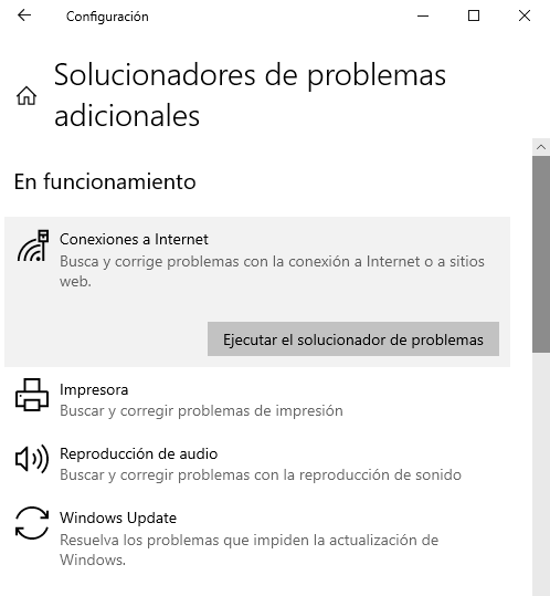 Solucionador de problemas adicionales en la configuración de Windows