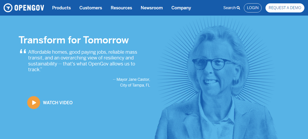 Página de inicio de OpenGov, ejemplo de tipo de eCommerce Business to Administration