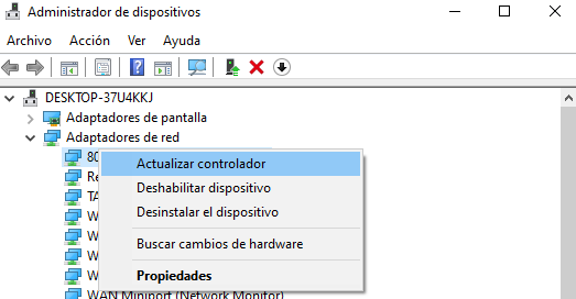 Actualizar controlador en el administrador de dispositivos de Windows