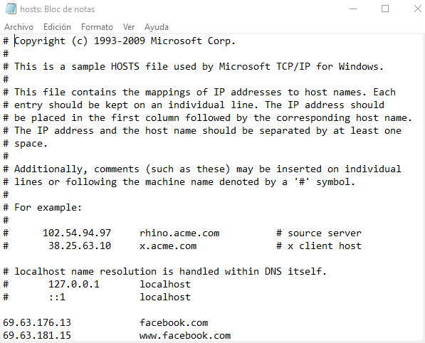 Archivo hosts en Windows