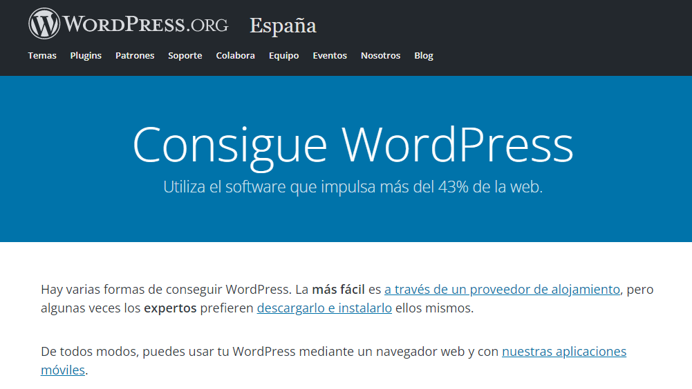 Descargar WordPress del sitio oficial.