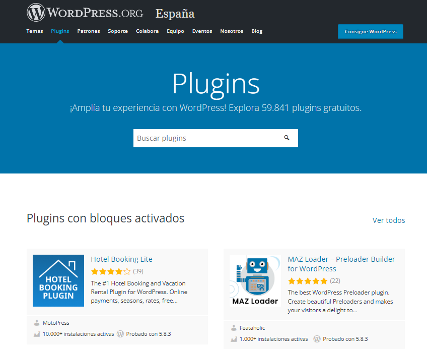 Directorio de plugins de WordPress.
