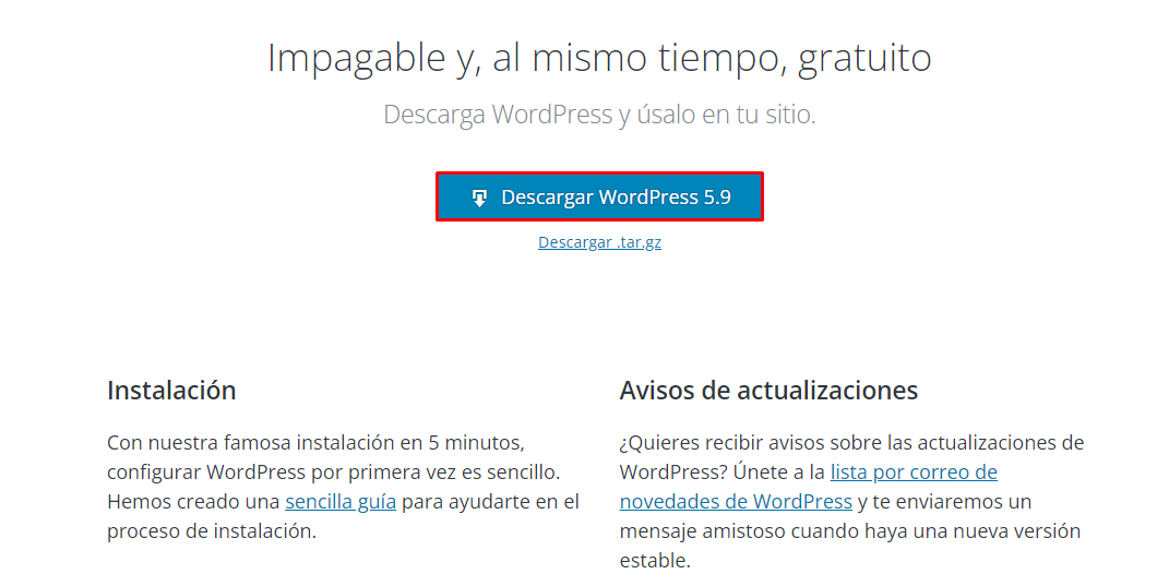 Descargar WordPress de la página oficial