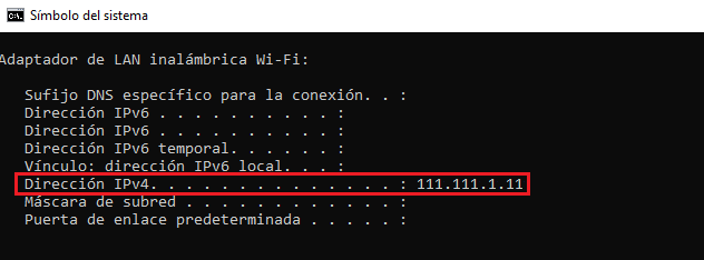 Buscar la dirección IPv4 en el símbolo del sistema de Windows
