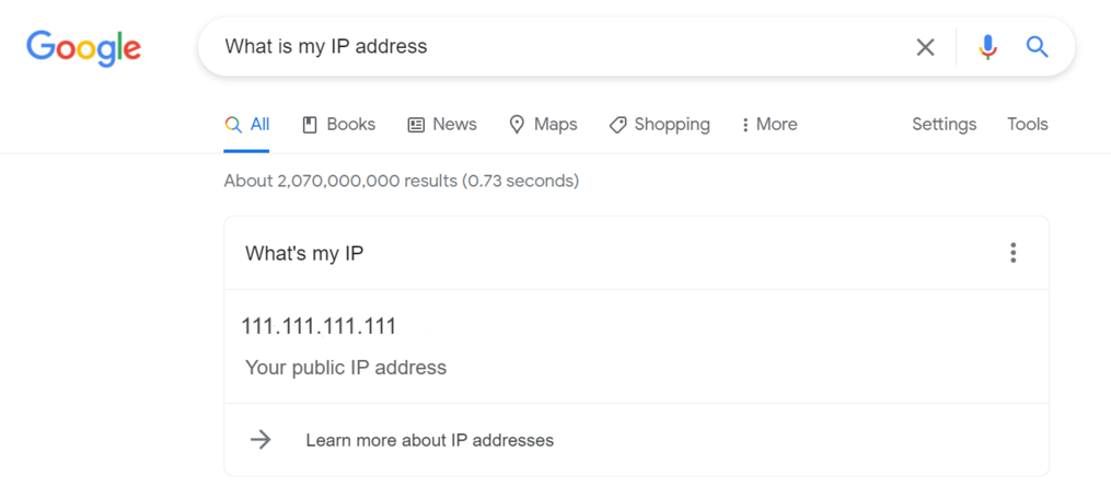 Resultado de buscar la IP pública en Google